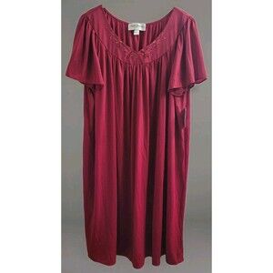 Miss Elaine Classics XL Dark Cherry Flutter Sleeve Nightgown NWT Elegant Soft